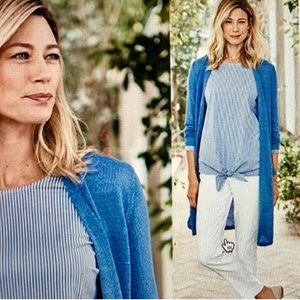 J. Jill Tie Knot Front Striped Top Shirt Blue White M